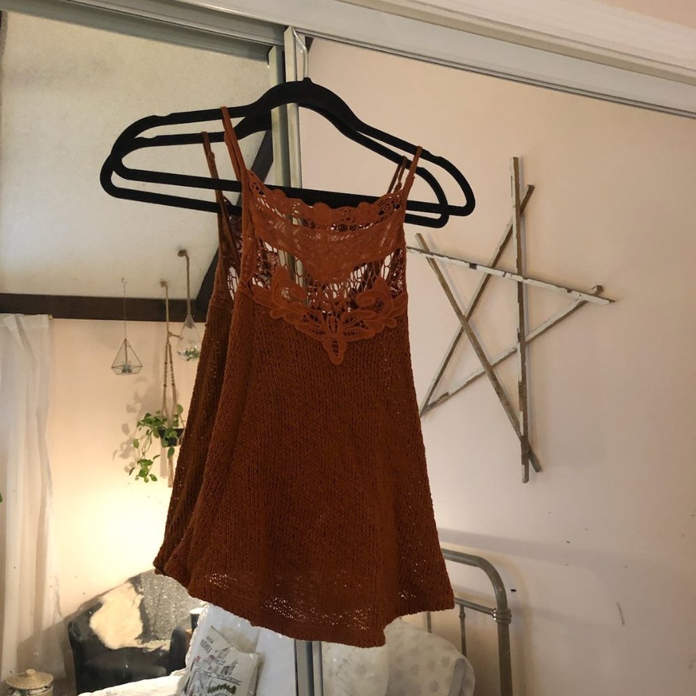 Burnt Orange Tank Cutouts at Neckline